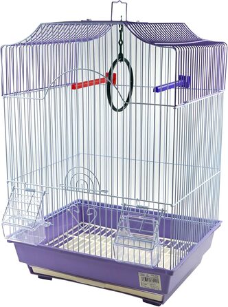 Клітка для птахів з годівницями, жердинами та гойдалками, 34,5 x 28 x 49,5 см, зелена/фіолетова