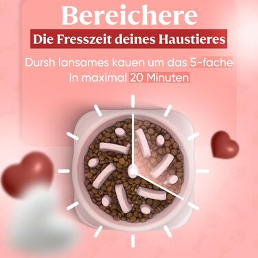 Миска для собак великих порід, повільне годування, антигликальна миска, для здоров'я травлення, проти блювоти, нековзна підставка, рожева, для великих та XXL собак
