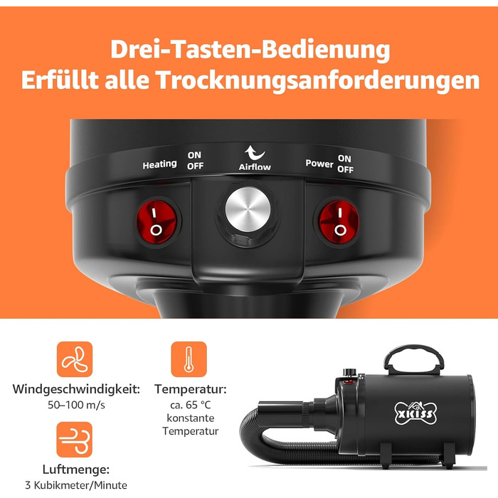 XKISS Професійний набір для догляду за собаками: машинка для стрижки шерсті, фен та пилосос для шерсті (чорний)