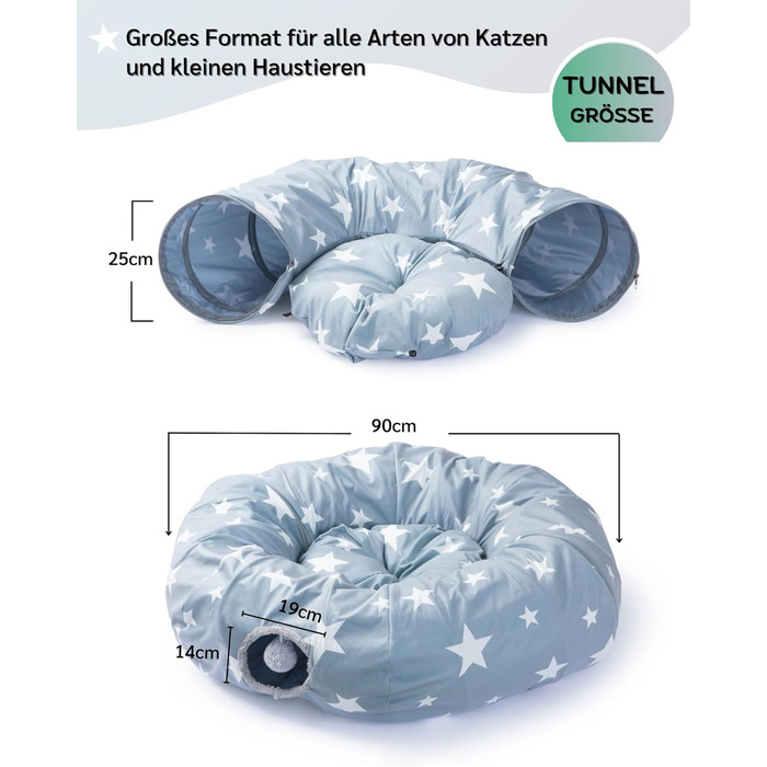 Туннель для котів JanYoo з м'яким ліжком, круглий тунель з двома входами, котяча печера, іграшка для котів, великий знімний тунель для гри в приміщенні