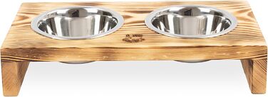 Диспенсер для корму для собак та котів RF-Deer з дерева з 2 нержавіюними мисками, піднятий годівниця для собак, годівниця для котів, миска для собак, бар для собак, годівниця для котів, легко мити, 48x26x13 см, великий (малий)