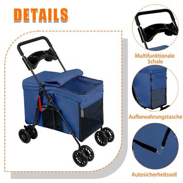Візок для собак Homewell, візок-качалка для котів/маленьких собак, візок-качалка для дітей, візок-качалка для домашніх тварин з 2 вікнами на блискавці, тримач для напоїв, до 20 кг (Блакитний)