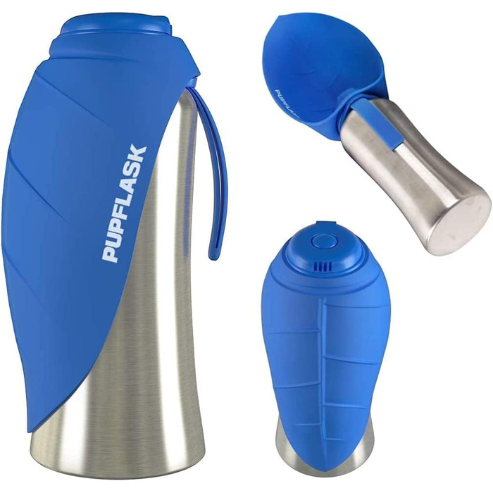 Фляга для води для собак PupFlask, 800/1200 мл, нержавіюча сталь, портативна поїлка для подорожей, не протікає, підходить для всіх порід
