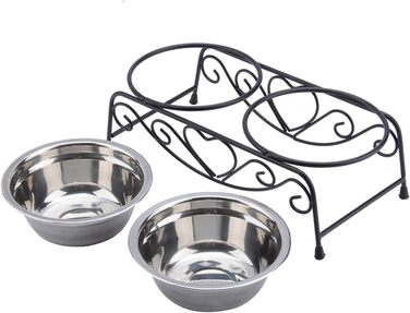 Набір мисок для собак та котів з нержавіючої сталі, подвійний набір з підставкою, миски для води та корму
