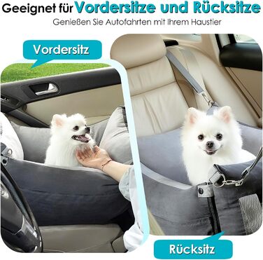 Автомобільний лежак для собак маленьких та середніх порід (до 15 кг), з висувним лежаком, знімний та миючий, з кишенями та ременем безпеки, зелений. Лежак для собак у машину (сірий).