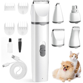 Airminti 4в1 Безшумна машинка для стрижки шерсті котів та собак, USB, 4 змінні насадки, для очей/вух/лап/нігтів (сіра)