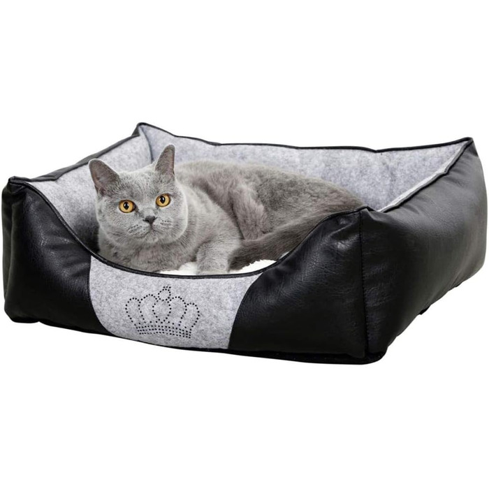 Кербл Pet Kuschelbett Chiara - м'яке ліжко для домашніх тварин, 55x45x18 см, сірий/чорний колір з декоративною короною з стразів