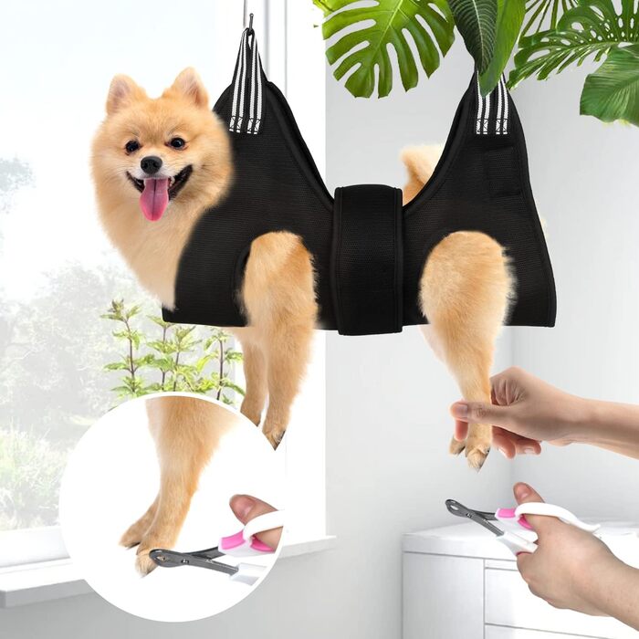 Набір для догляду за тваринами: лежанка-гамак, інструмент для стрижки кігтів, нашийник для грумінгу, фіксатор, петля для грумінгу, дихаюча сумка для тварин, помічник для маленьких тварин, догляд за кігтями (чорний, 5 шт.)