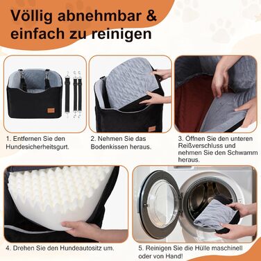 Автокрісло для собак середніх порід до 22,7 кг, автосидіння для собак, крісло-ліжко для подорожей з ременем безпеки, товстим матрацом, неслизьким дном, з можливістю прання та перенесення (Чорний) (55x30x30 см, 52x52x40 см)