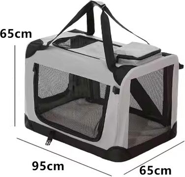Транспортна сумка для собак і котів, складана переноска з підстилкою, ручками, з оксфордської тканини та сталевим каркасом, кілька дверей (50 x 35 x 35 см) (Чорний, L 95 x B 65 x H 65 см)