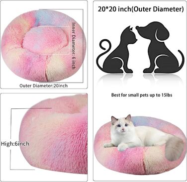 Кругле ліжко для котів та собак, 50 см, Nisrada, з антиковзною основою, кольорове, для тварин