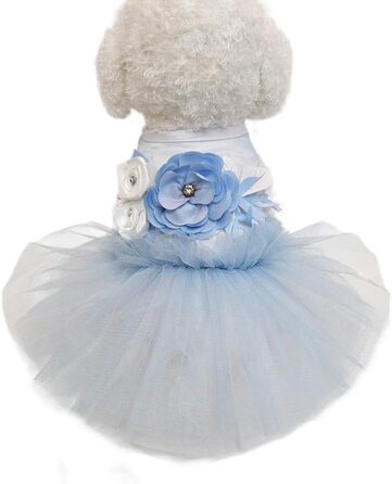 Сукня для собак Принцеса: блакитна квіткова сукня-тьюль з шаруванням для собак та котів (S)