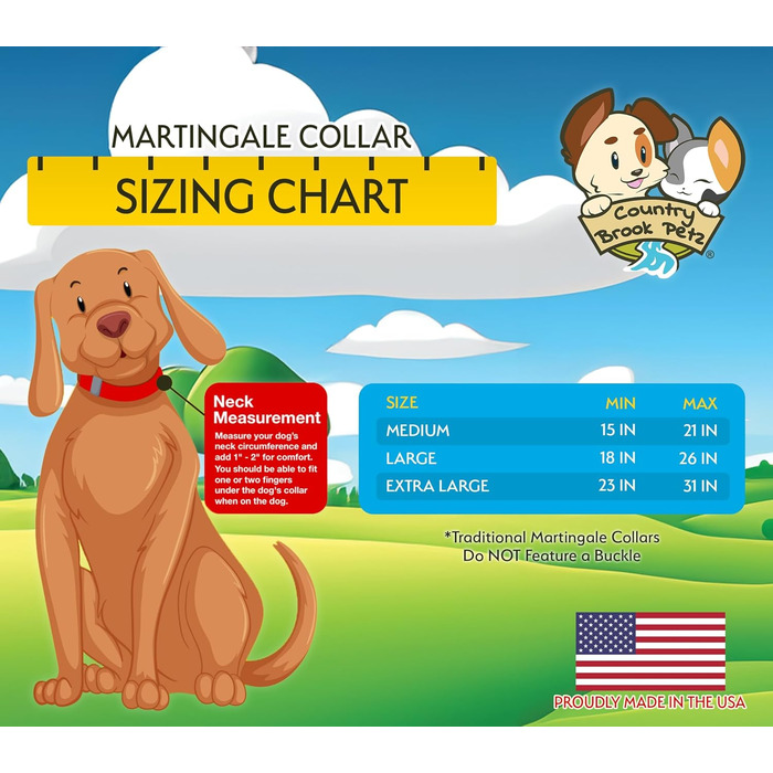 Country Brook Petz – широкий нейлоновий нашийник Мартингейл для великих собак, регульований, 3,8 см, королівський синій