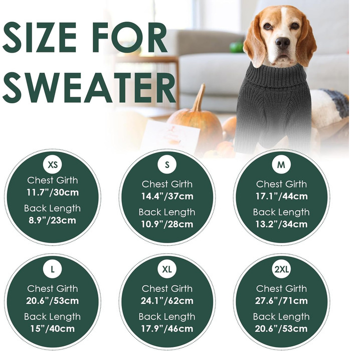 Светр для собак SUNFURA, теплий в'язаний светр з коміром-горловиною для маленьких собак, для святкування Різдва та Дня подяки, теплий зимовий светр для мопсів та такс, для хлопчиків та дівчаток (Великий, СІРИЙ)