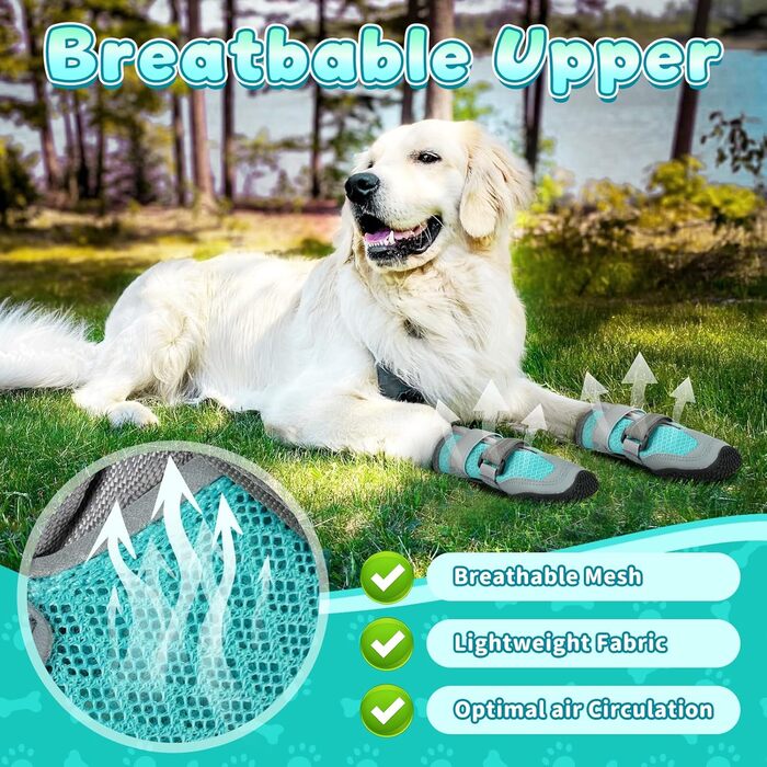 Водонепроникні чоботи для собак з відбиваючими смугами, захист лап, антиковзка гумова підошва, XL, блакитний