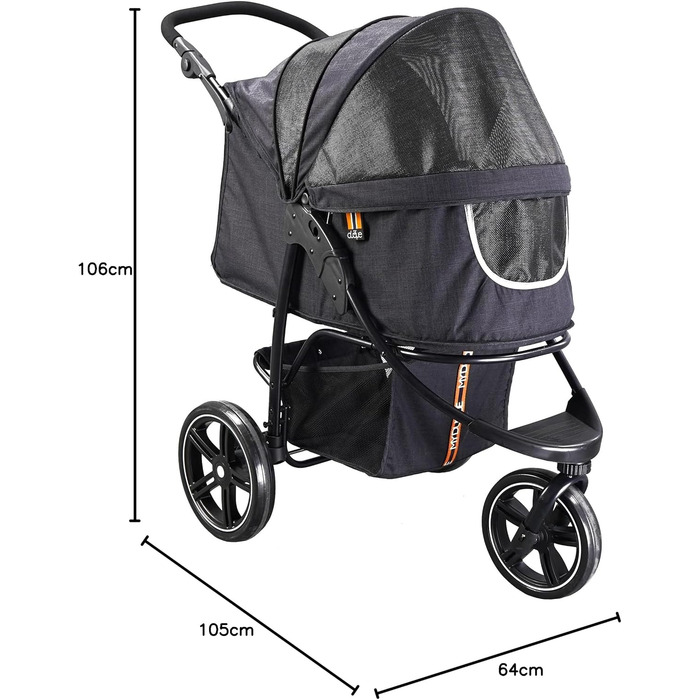 COOPER Складаний візок для собак до 32 кг | Регульована висота, кошик для покупок, Soft Touch ручки, світловідбиваючі елементи | Ідеальний для транспортування домашніх тварин (Чорний)