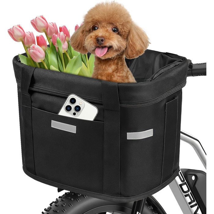 Кошик для велосипеда на кермо, складаний, водовідштовхуючий, знімний, з адаптером для керма, шнурковий замок, для собак, для покупок та подорожей