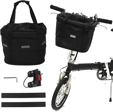 Складаний кошик на велосипед, передній, з адаптером для керма та стяжками, знімний кошик-сумка для собак, покупок, подорожей, пікніків, 34 x 24 x 8 см