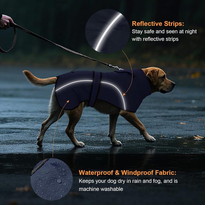 Водонепроникний зимовий одяг для собак Dotoner, теплий, з підкладкою з флісу, для великих собак XL, морський колір