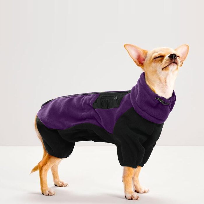 Пуловер для собак, тепла куртка з флісу, костюм для середніх собак, костюм-комбінезон з ніжками, пуловер для собак, теплий халат з флісу, костюм для собак Hunter Fleece (Хакі, фіолетовий)