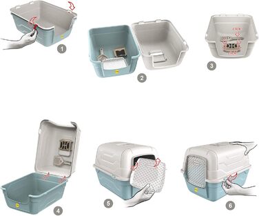 Туалет для котів Cat Centre з кришкою, лотком, дверцятами, совком та вугільним фільтром. Рожевий, 52x40x40 см / 55x40x40 см