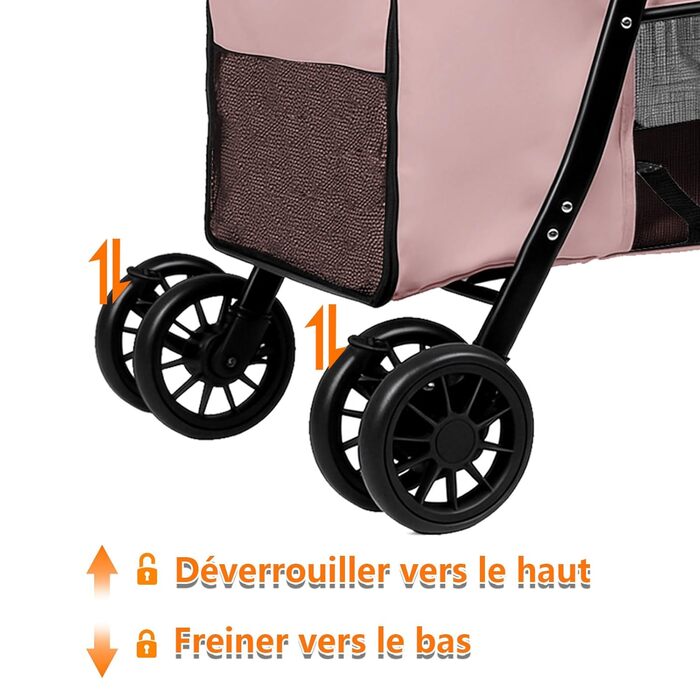 Дитяча коляска для тварин Homewell, рожева, до 20 кг, з сіткою, ременями та тримачем для напоїв