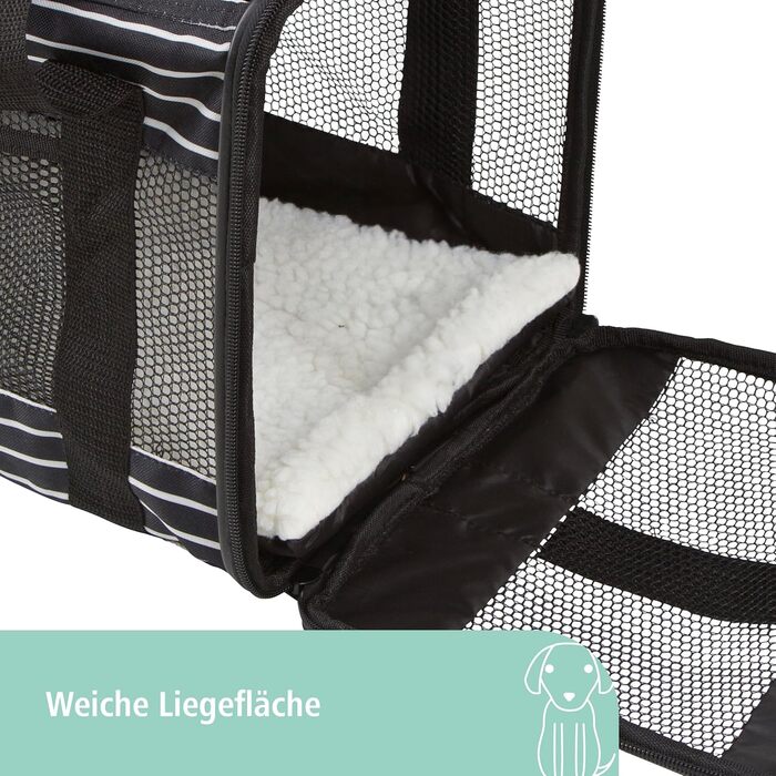 Транспортна сумка для тварин Kerbl Cuba, чорно-біла, 40x26x28 см, поліестер, для собак та котів, знімний чохол, сітчасті вставки