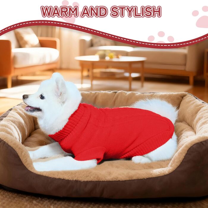 Вовняний пуловер для собак з коміром-стійкою, теплий та м'який, червоний, розмір M, для відпочинку, однотонний (Getaway Solids)