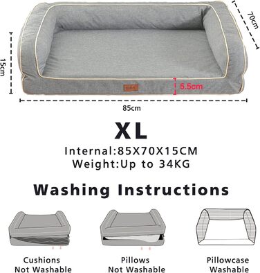 Ортопедичне ліжко для собак XL, 111x86x25 см, Memory Foam, водовідштовхувальне, сірого кольору