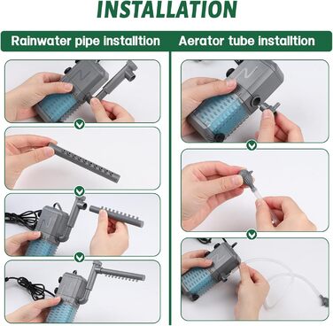 EXLECO Фільтр для акваріума 9W, 800 л/год, вбудований фільтр з 2 змінними губками, регульований фільтр для акваріумів 20-50л, фільтр-насос для акваріумів з розпилювачем