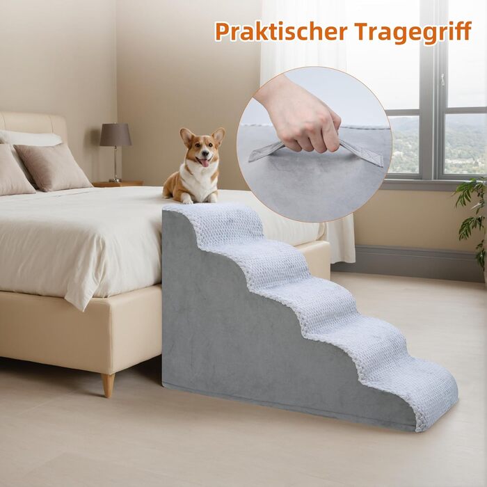 Східці для собак KSIIA, 3 сходинки, 40 см, для маленьких собак та котів, знімний водостійкий чохол, для ліжка, дивану, софи та авто, 40x57x40 см, сірий колір