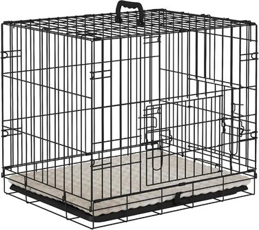 Клітка для собак PawHut, складана, металева, з піддоном та подушкою, 60x40x50 см, чорна
