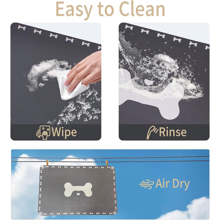 Килимок для годівлі собак та котів, 60 x 40 см, вбираючий, неслизький, великий, легко миється, швидко сохне (темно-сірий)