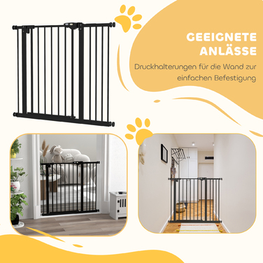 PawHut Door Gate Gate, Шлагбаум, 74-80/87-94 см, Сходові ворота для домашньої тварини, Ворота для собаки в т.ч. різні надставки, Захисні ворота без свердління, Метал, Пластик, Чорний | Аосом