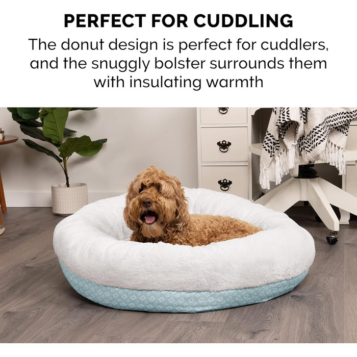 Ляжка для собак Furhaven з піною з пам'яті, для великих собак, знімний водостійкий чохол, до 81,6 кг, ультра м'яка штучна овчина та люкс велюр, контурна матрацна поверхня, XXL (Donut Bed, 58x58x23 см, Aqua)