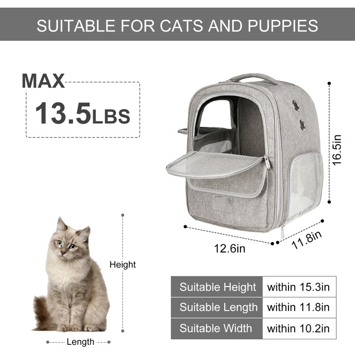 Рюкзак-переноска для котів та собак, дихаючий, сірий | Qlfyuu