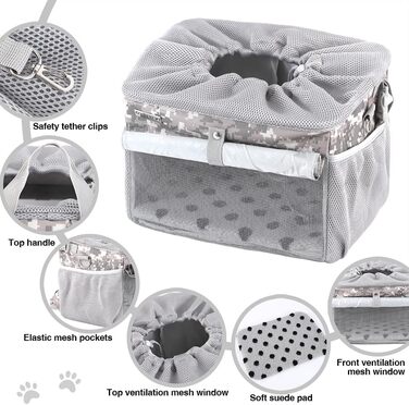 Велосипедна сумка-переноска для собак та котів до 6,8 кг, сірого кольору. З регульованим плечовим ременем та страхувальним тросом.