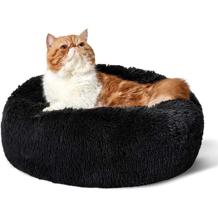Ліжко для котів BEDSURE, м'яке кругле, Ø 50 см, чорне, плюшеве, пране, для котів і малих собак