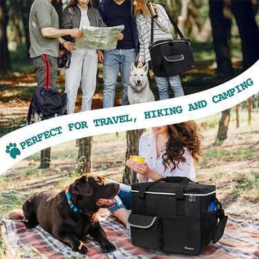 PetAmi Сумка-органайзер для собак та котів, дорожня сумка для годування з контейнерами та мисками, аксесуари для подорожей, подарунок для кемпінгу, сумка для переодягання (середня) - 14.5L x 8W x 12H, Чорний