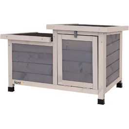 Клітка для кроликів Lionto з дерева з двома входами, 70x43x45 см, водостійке дах з бітуму та пластикові ніжки, для внутрішнього та зовнішнього використання, зимостійка, сучасний дизайн