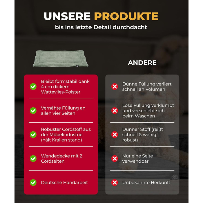 Килимок для собак HS-Hundebett® з декоративним покриттям, XS – Практичний та зручний – М'яка ковдра для собак – Комфортний лежак – Зелений, Виготовлено в Німеччині (75x115 см)