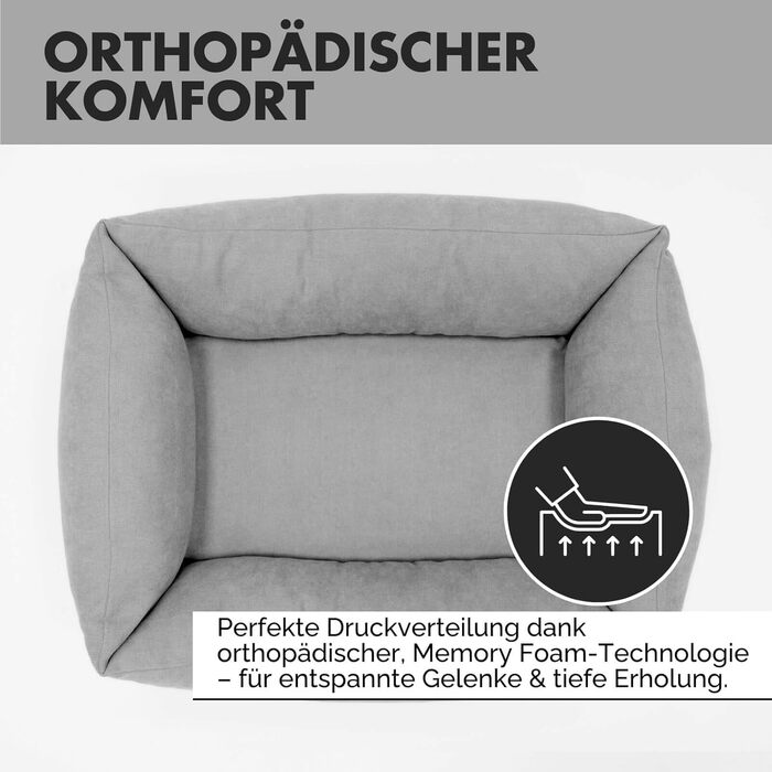 Ортопедичне ліжко для собак Emma | Кошик для собак малого та середнього розміру (сірий, 105x75 см)