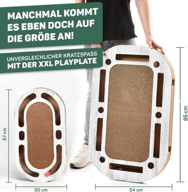 CanadianCat Company XXL ігровий майданчик для котів 85x54x5,8 см із вбудованим картонним дряпаком, котяча іграшка, світло-сіре дерево