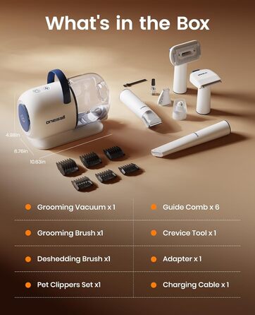Машинка для стрижки собак Oneisall з пилососом, 15000 Па, видаляє 99.99% шерсті, тиха, 6 насадок для догляду за тваринами