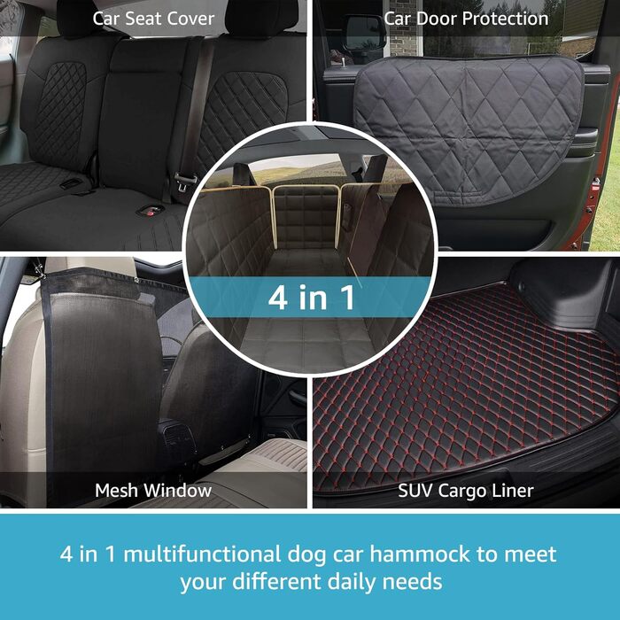 Гамак для собак у машину Lassie, сумісний з Tesla 2020-2026, чохол на сидіння для собак з 4 підголівниками та 2 ременями безпеки, 100% водонепроникний захист сидіння для собак (для Model 3, чорний)