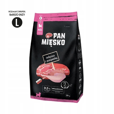 Сухий корм для цуценят Pan Mięsko з телятиною та перепелицею, гранули L, 20 кг