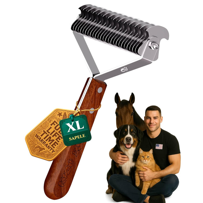 Гребінець для собак та котів з подвійним гребенем, для видалення ковтунів, з ручкою з дерева Сапелі. Підходить для німецьких вівчарок та тварин з середньою та довгою шерстю