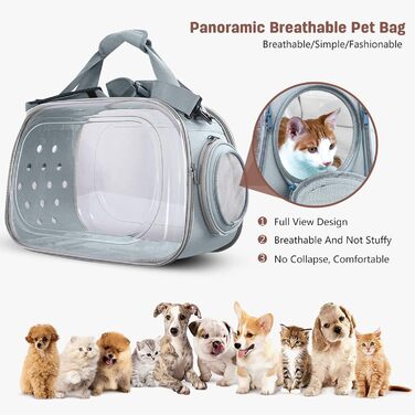 Транспортна переноска для собак та котів PETCUTE, складана та миється, сумка-переноска для кота/маленької собаки, переноска з плечовим ременем, зручна ручка, для подорожей літаком (сіра)