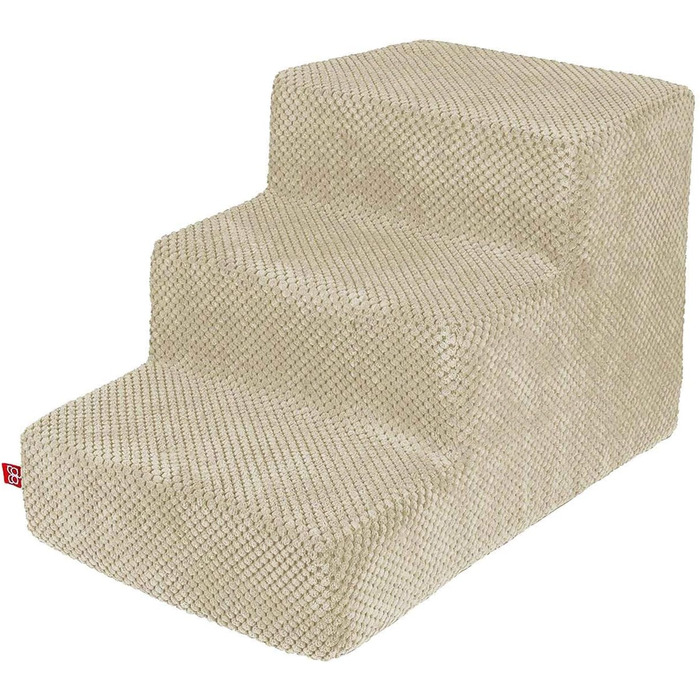 Сходинка для собак та котів 30 см | 3 сходинки | М'який плюшевий чохол | Бежевий колір | Для дому та автомобіля