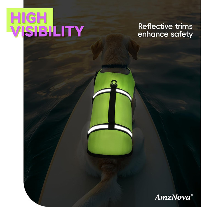 AMZNOVA Жилет рятувальний для собак, жилет для плавання, XS, яскраво-жовтий (33-46 см)